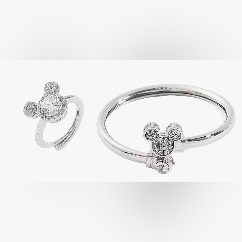 NWT - Disney Silver Mickey Mouse Ring and Bracelet Set